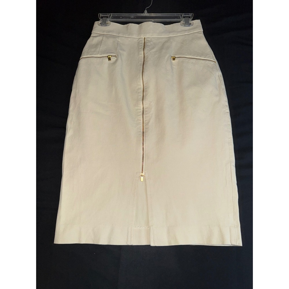 Banana Republic Womens Cream Gold Zip Front Pencil Skirt Off White Size 4